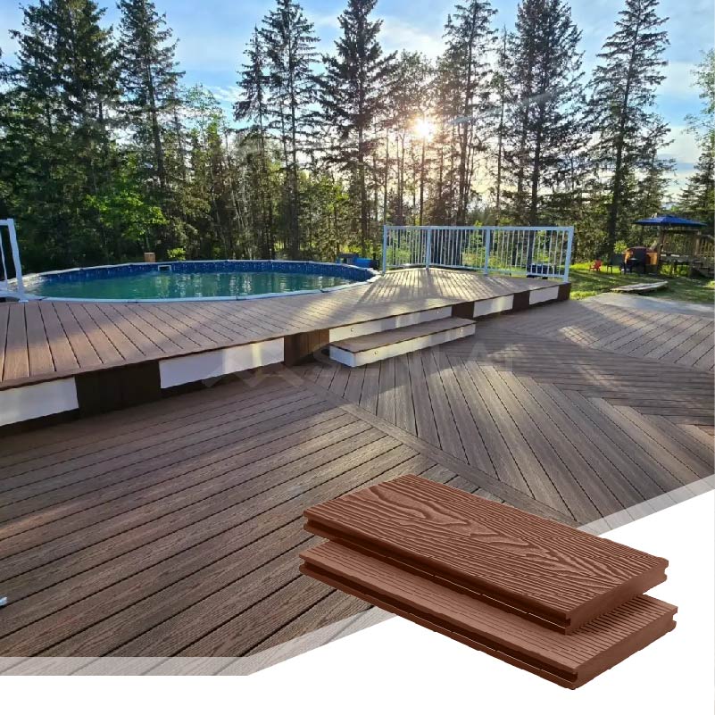 Deck de terraço sólido em compósito de madeira e plástico WPC com relevo 3D 140*20