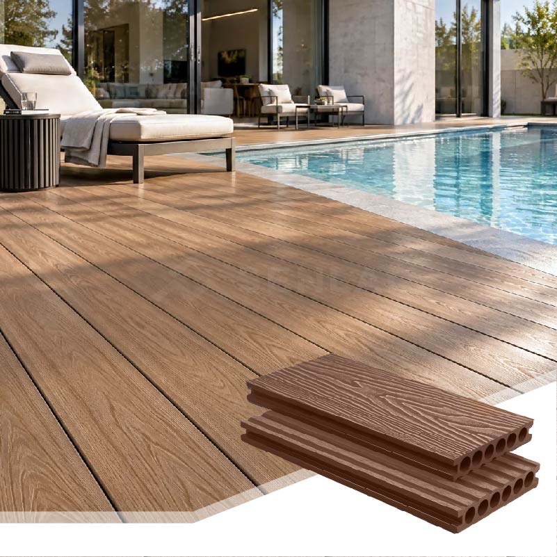 Outdoor 3D Embossed 6 Round Holes Flooring Waterproof WPC Decking